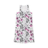 Ralee Fashion Floral Ink Print Pink and Black Racerback Dress for Women, Summer Dress, Beachwear, Casual Sundress, Floral Lounge Dress, Vacation Outfit